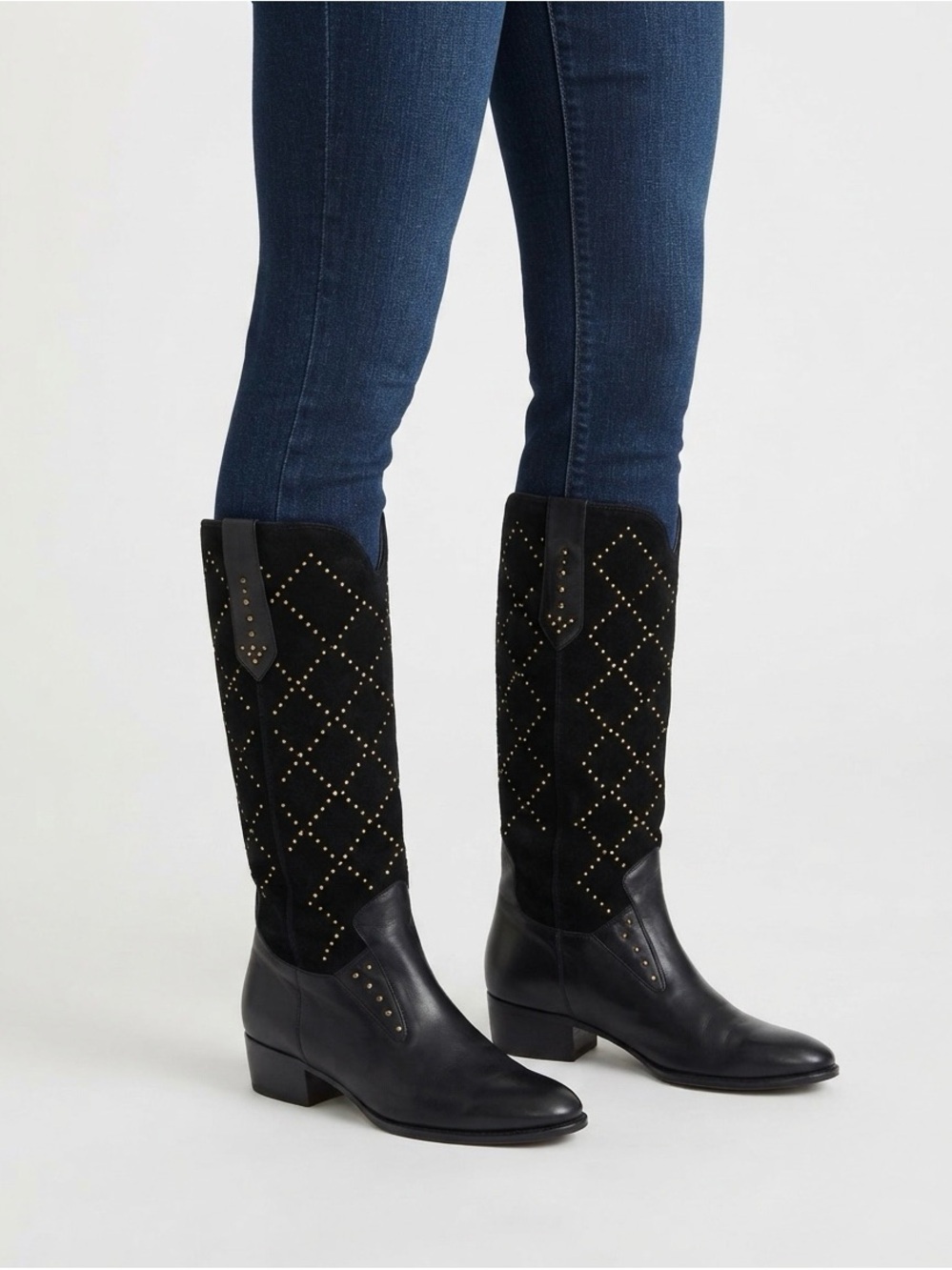 [Vaneli] Black Vintage Gold Studded Riding Boots